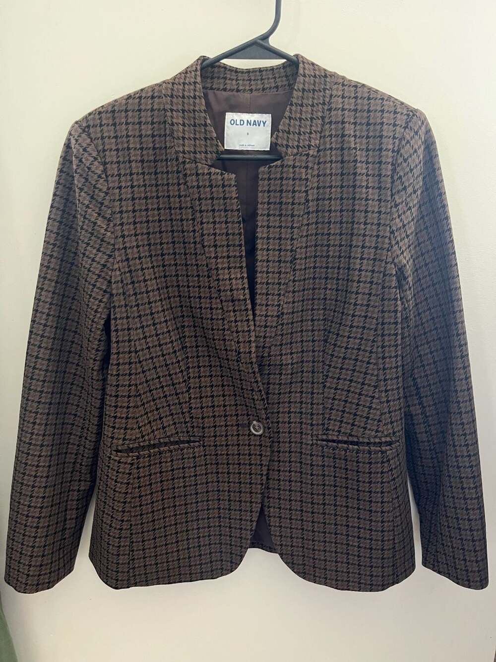 Old Navy Houndstooth Blazer Size S Brown Plaid Collarless